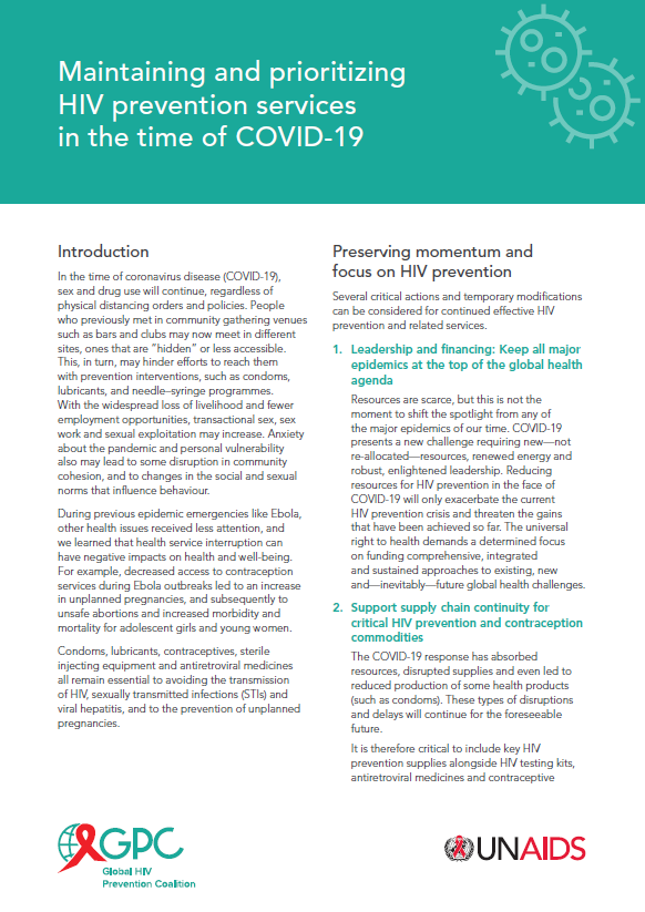 Maintien du PRV VIH Covid Brief