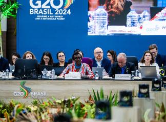 La directora ejecutiva de ONUSIDA y secretaria general adjunta de las Naciones Unidas, Winnie Byanyima, en la reunión preparatoria del G20 en Brasil