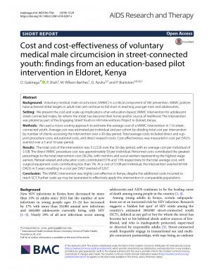 Cost and Cost-effectiveness of Voluntary Medical Male Circumcision in Street-connected Youth Findings from an Education-based Pilot Intervention in Eldoret, Kenya - cover