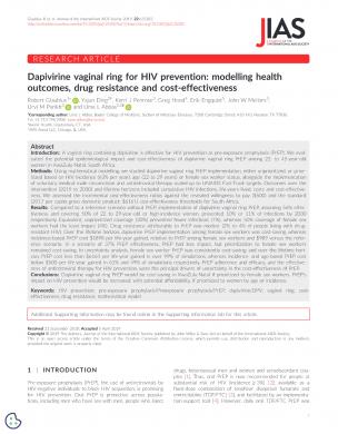 Dapivirine Vaginal Ring for HIV Prevention: Modelling Health Outcomes, Drug Resistance and Cost-Effectiveness - cover