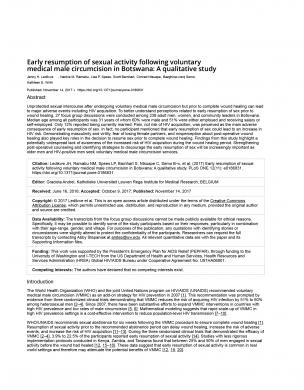 Early Resumption of Sexual Activity following Voluntary Medical Male Circumcision in Botswana: A Qualitative Study - cover