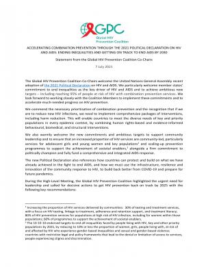 Accelerating combination prevention through the 2021 political declaration on HIV and AIDS: ending inequalities and getting on track to end aids by 2030