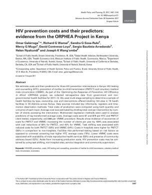 Los costes de la prevención del VIH y sus predictores: Pruebas del proyecto ORPHEA en Kenia - portada
