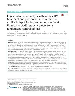 Impact of a Community Health Worker HIV Treatment and Prevention Intervention in an HIV Hotspot Fishing Community in Rakai, Uganda (mLAKE): Study Protocol for a Randomized Controlled Trial - cover