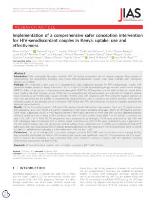 Implementation of a Comprehensive Safer Conception Intervention for HIV-Serodiscordant Couples in Kenya: Uptake, Use and Effectiveness -cover