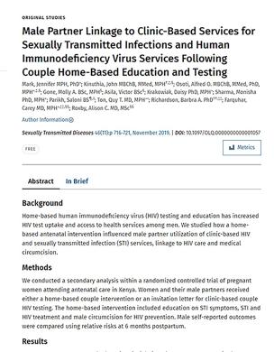 Male Partner Linkage to Clinic-Based Services for Sexually Transmitted Infections and HIV - cover