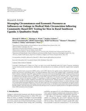 Messaging Circumstances and Economic Pressures as Influences on Linkage to Medical Male Circumcision Following Community-based HIV Testing for Men in Rural Southwest Uganda: a Qualitative Study - cover