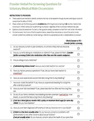 Provider Verbal Pre-Screening Questions for Voluntary Medical Male Circumcision