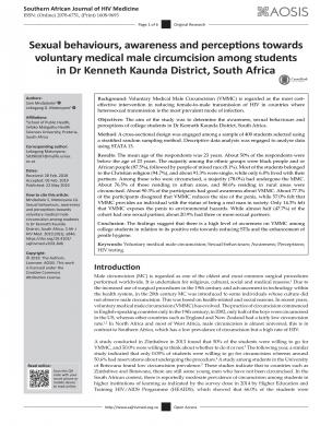 Comportements sexuels, sensibilisation et perceptions à l'égard de la circoncision masculine médicale volontaire chez les étudiants du district du Dr Kenneth Kaunda, Afrique du Sud - couverture