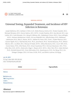 Universal Testing, Expanded Treatment, and Incidence of HIV Infection in Botswana - cover