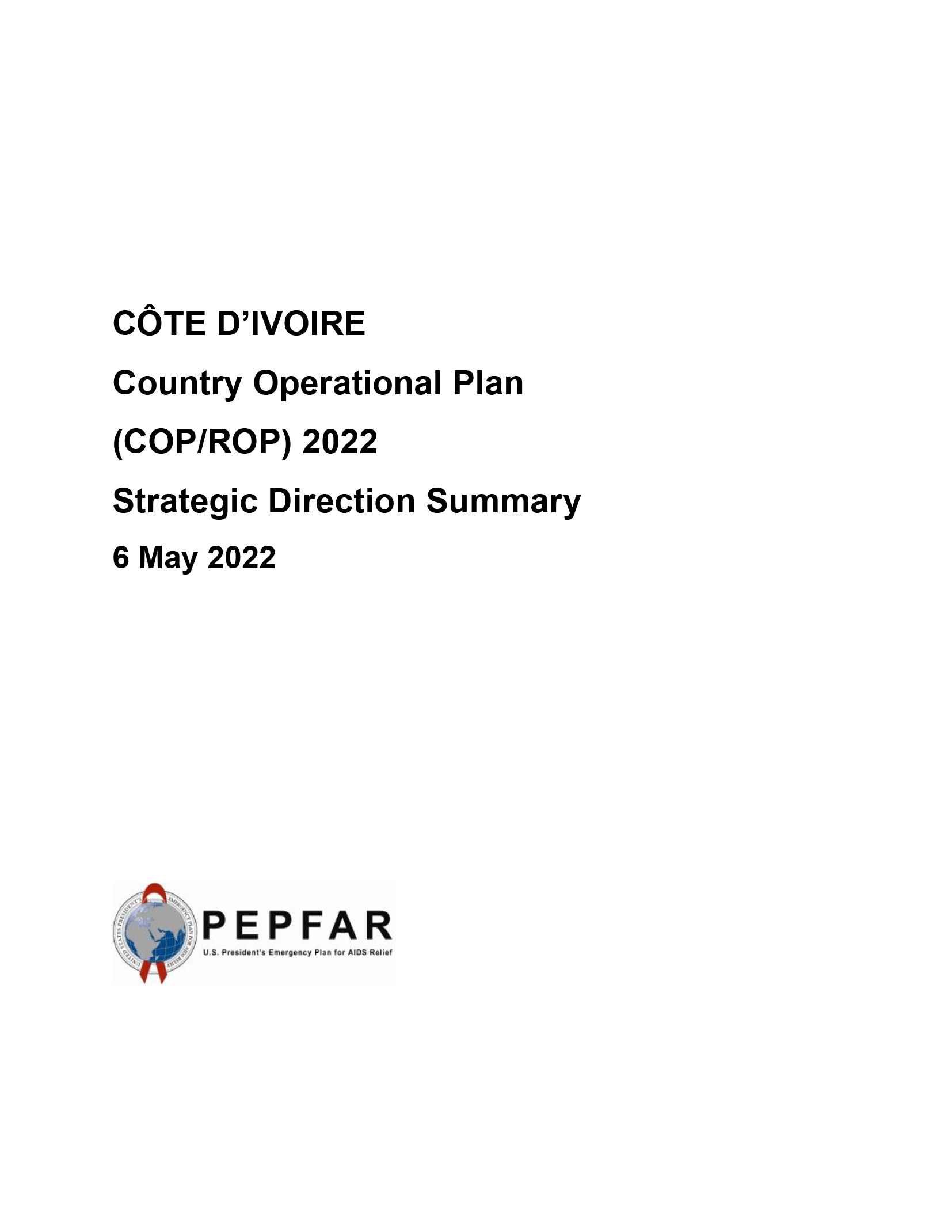 Resumen de la dirección estratégica del Plan Operativo Nacional de Costa de Marfil (COP/ROP) 2022 Portada