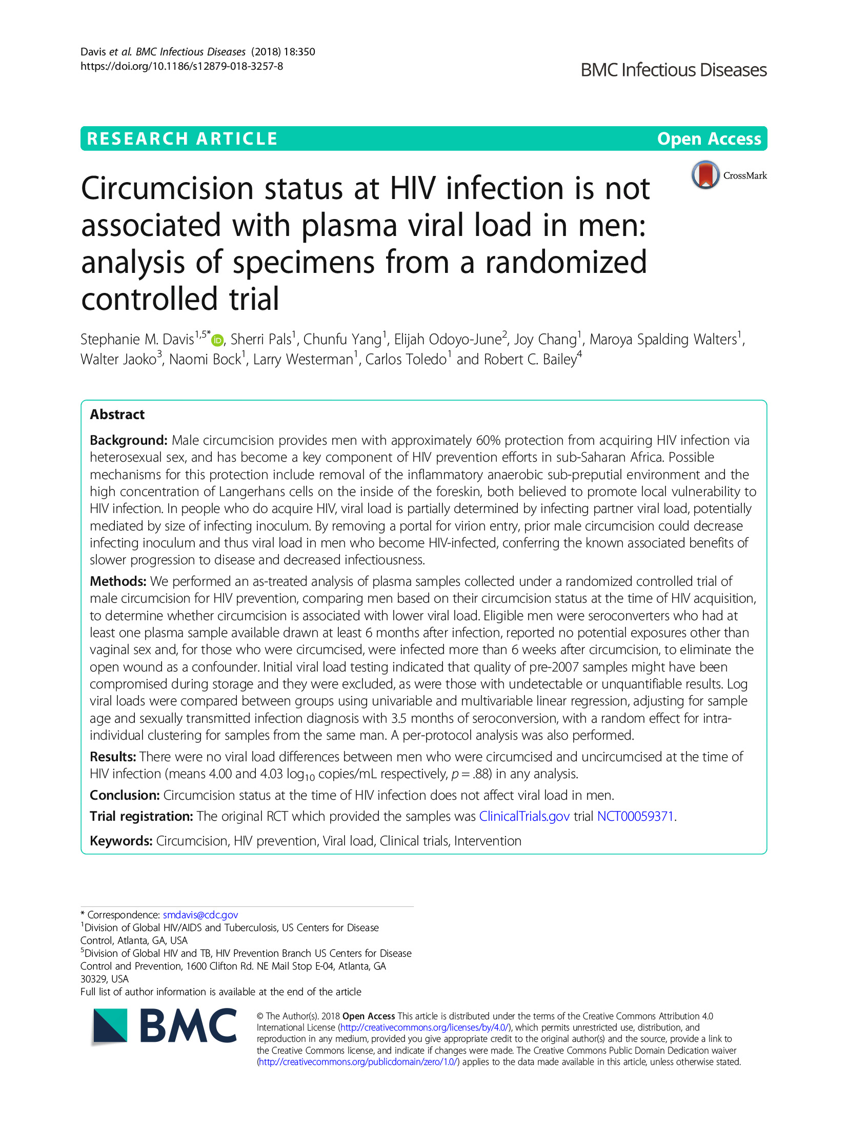 O estado da circuncisão na infeção pelo VIH não está associado à carga viral plasmática nos homens: Análise de Espécimes de um Estudo Aleatório Controlado - capa