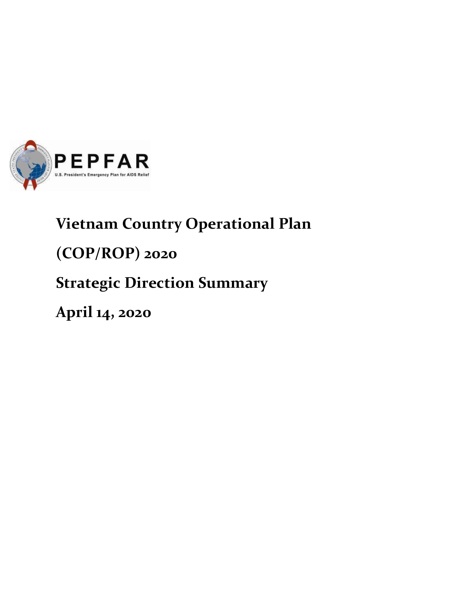 U.S. President’s Emergency Plan for AIDS Relief/Vietnam country operational plan 2020: Strategic direction summary (Vietnam) 