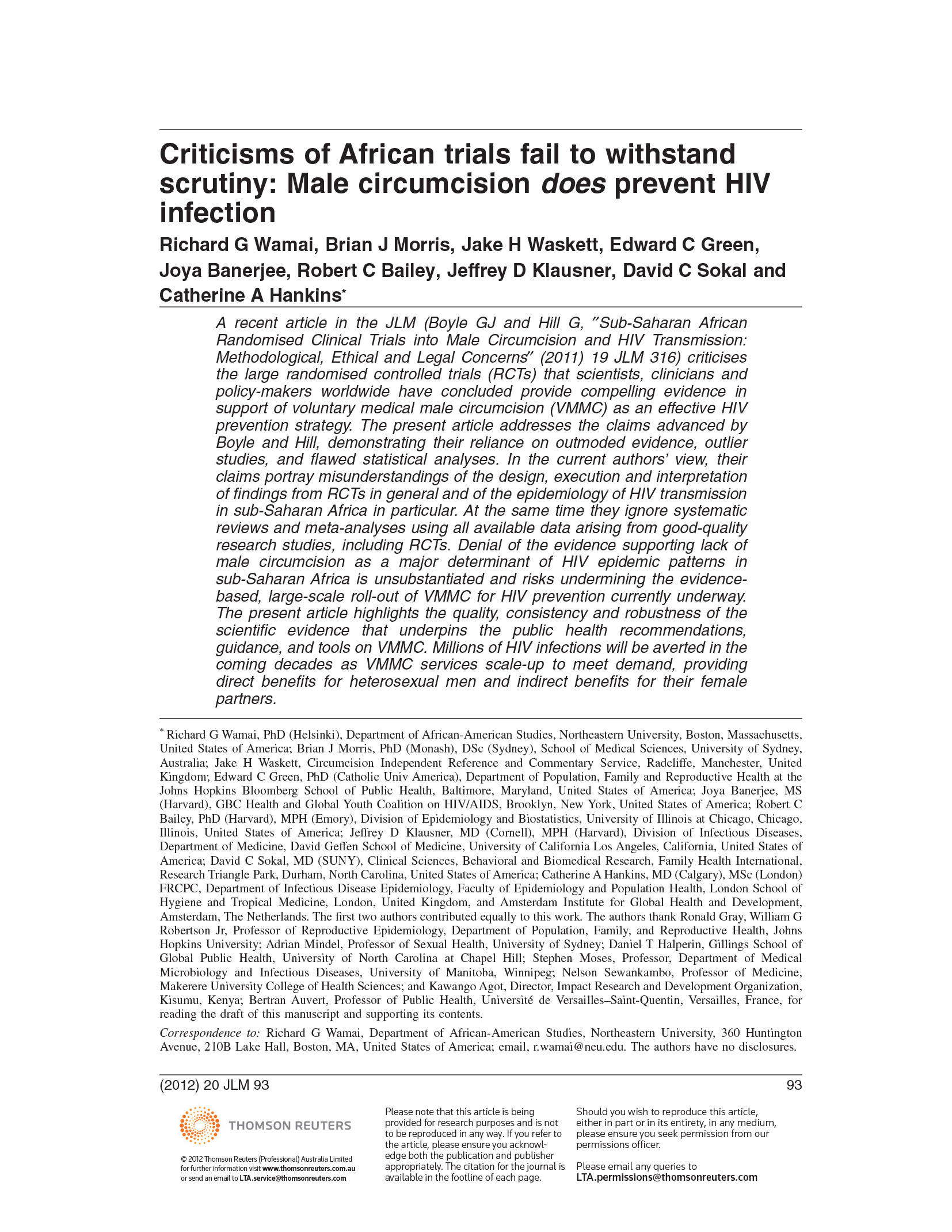 Criticisms of African trials fail to withstand scrutiny: Male circumcision does prevent HIV infection - cover