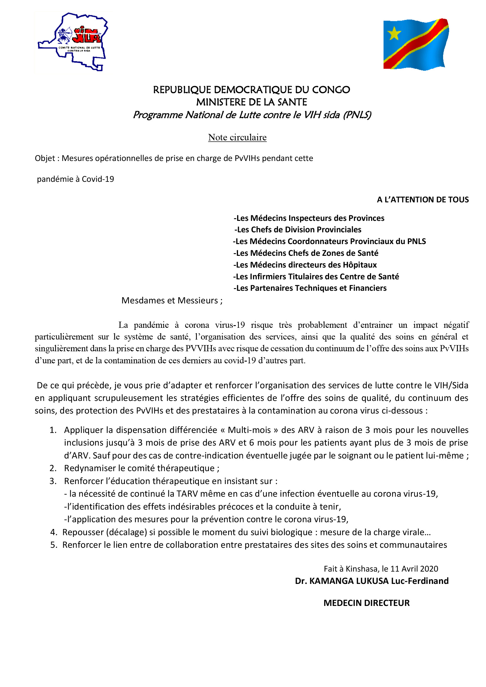 Circular: Medidas operacionais para o tratamento das pessoas que vivem com VIH durante a pandemia de COVID-19 Capa