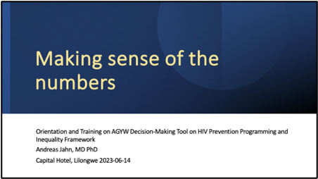 Donner un sens aux chiffres. Orientation et formation sur l'outil de prise de décision de l'AGYW sur la programmation de la prévention du VIH et le cadre de l'inégalité