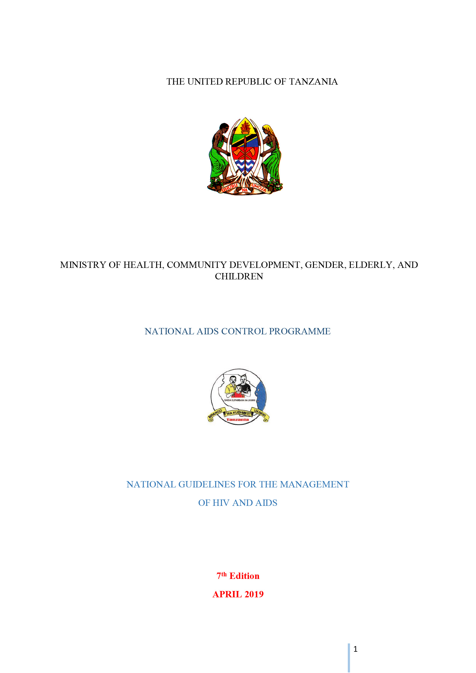 Directrices nacionales de Tanzania para la gestión del VIH y el SIDA - portada