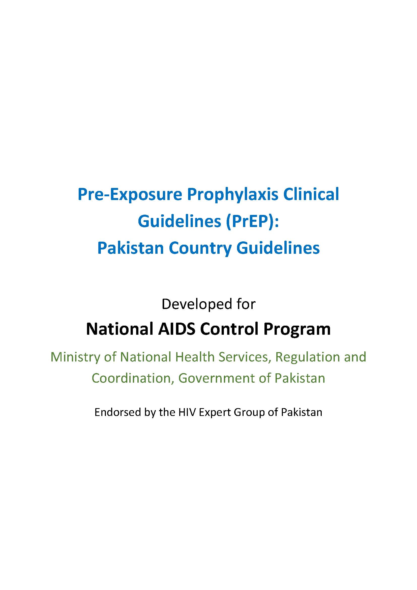 Pre-Exposure Prophylaxis Clinical Guidelines (PrEP): Pakistan Country Guidelines