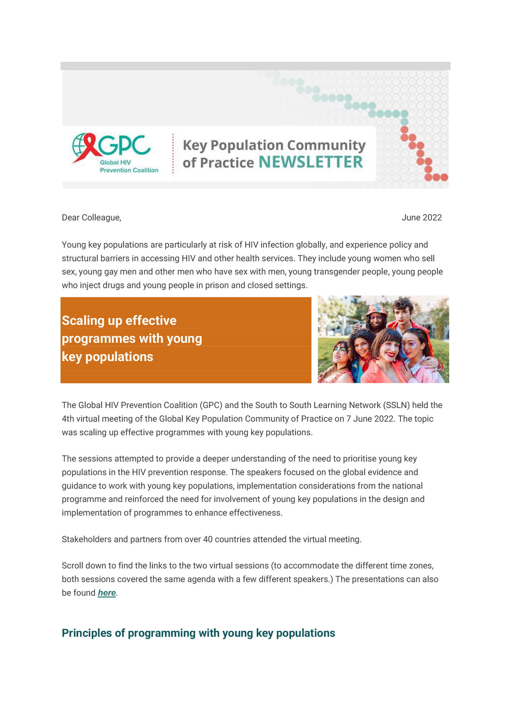 Key population community of practice newsletter June 2022