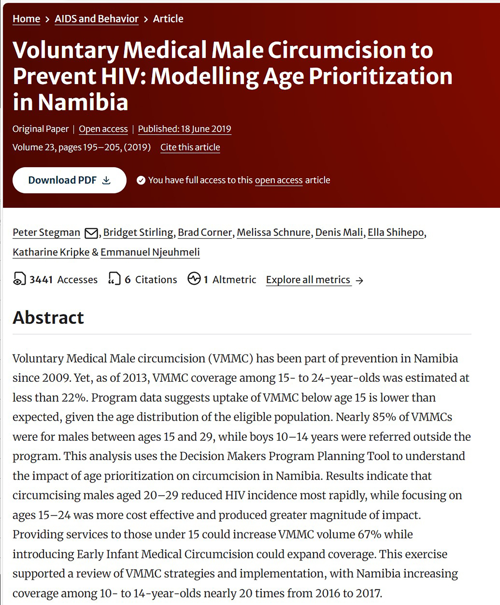 Circuncisão médica masculina voluntária para prevenir o VIH: Modelação da Prioridade de Idade em Na - covermibia